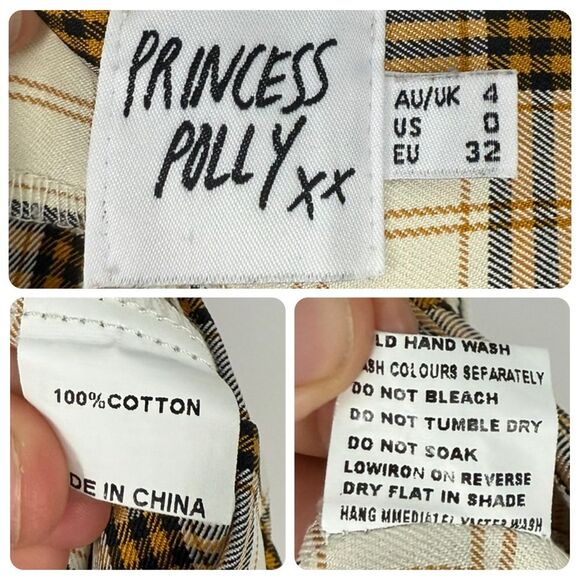 Princess Polly Euros Plaid Wide Leg Pants in Yellow Check | Size 0 - Picture 7 of 9